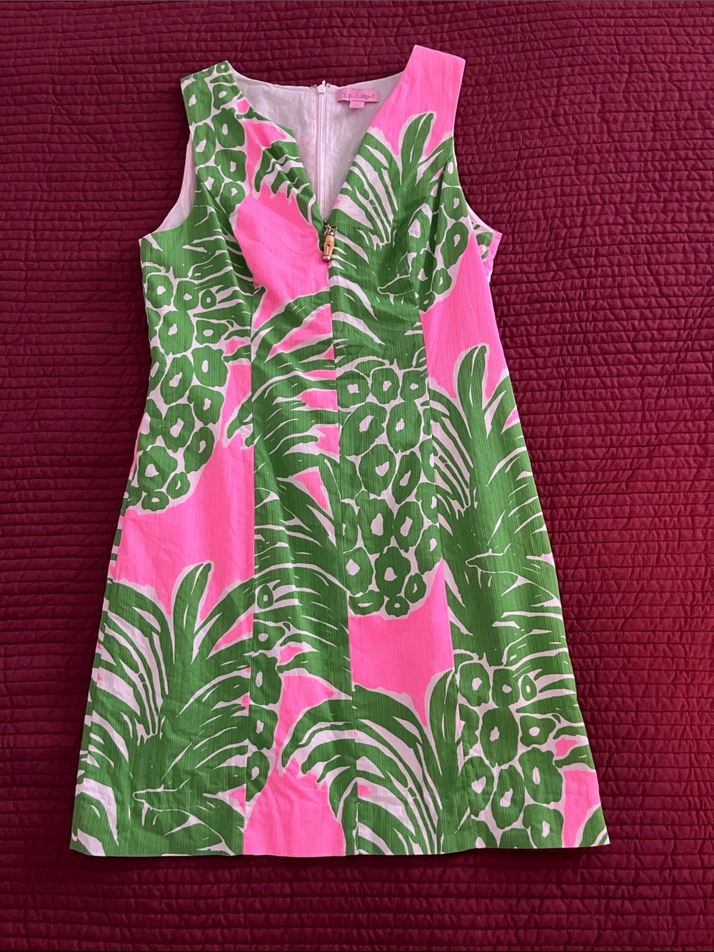 Lilly Pulitzer Pink & Green Tropical V-Neck Sundress